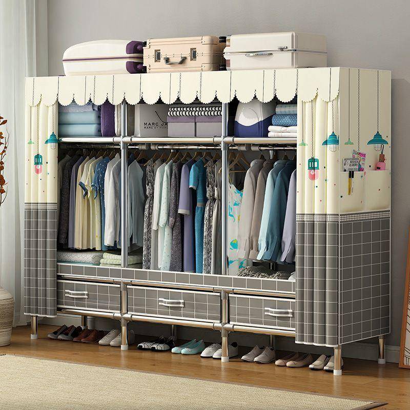 合金加厚简易衣柜家用卧室收纳带抽屉接头钢管组装加粗加固出租房