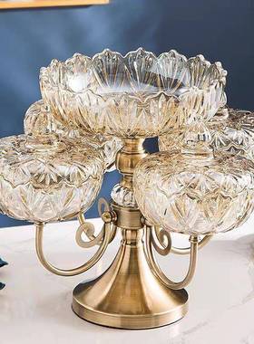 多用途水果盘家用现代创意茶几轻奢风水晶多层分格玻璃盘欧式奢华