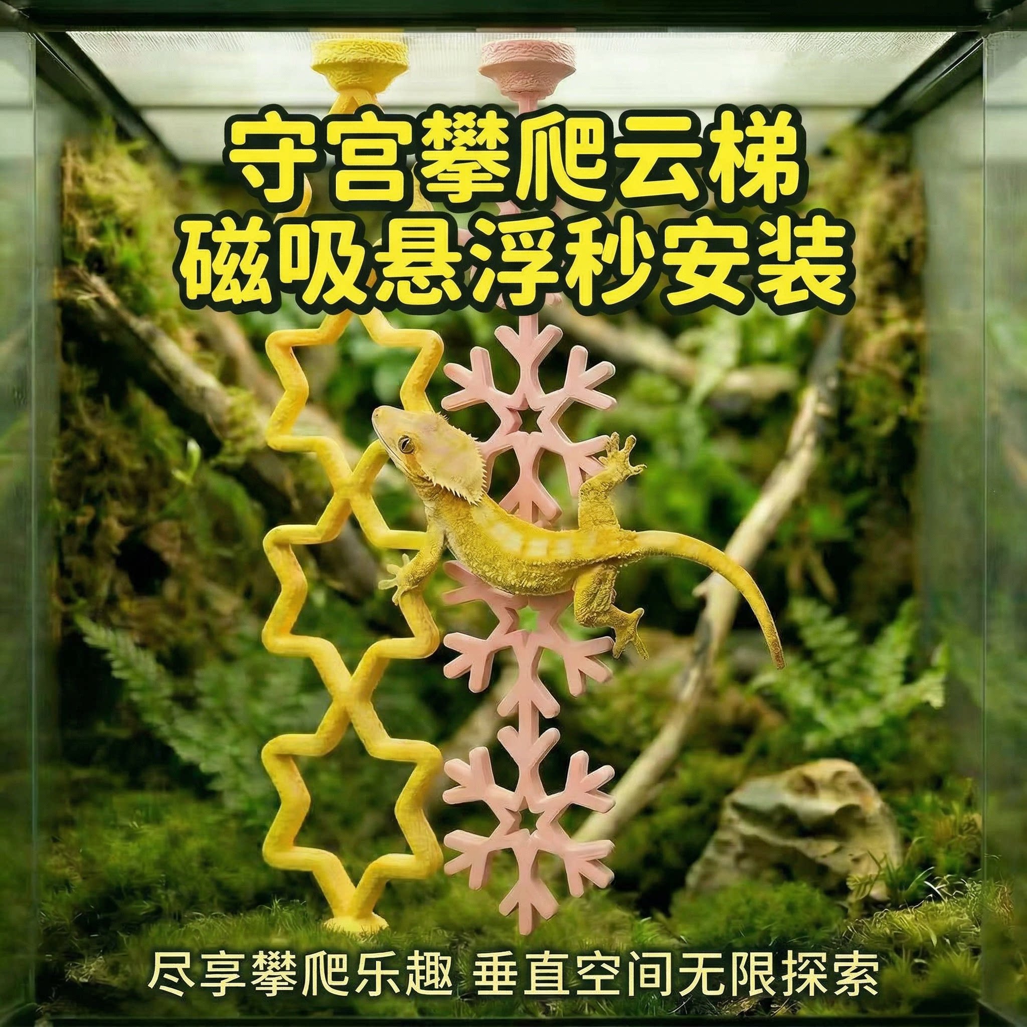爬宠守宫攀爬支架磁吸悬浮云梯树栖饲养缸造景创意云朵悬挂攀爬