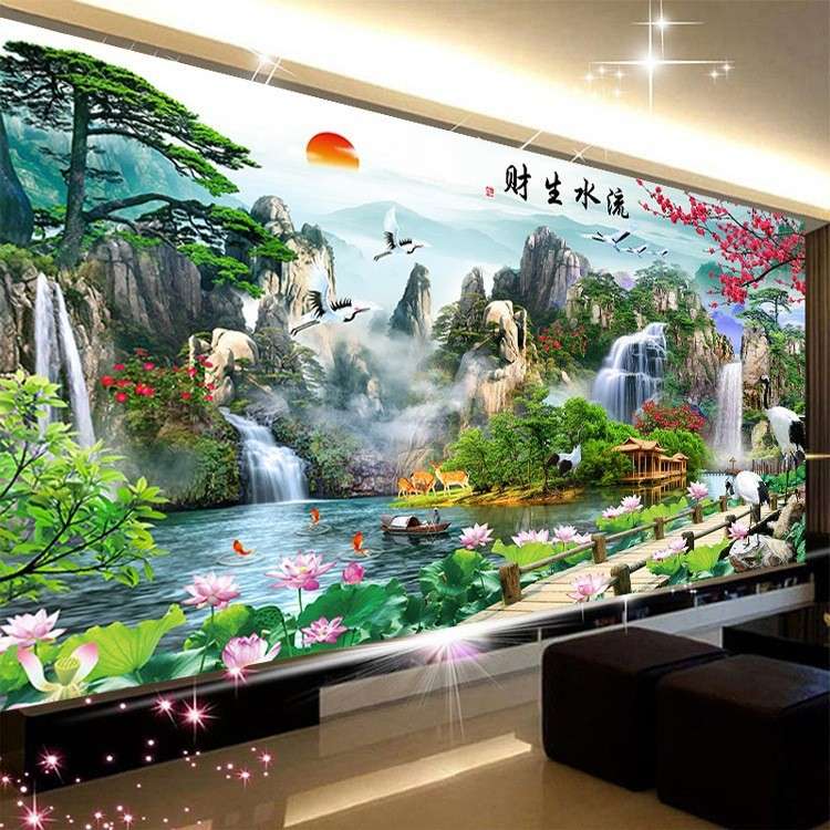 新款5d钻石画满钻石绣客厅风景山水画贴钻十字绣流水生财大幅代发