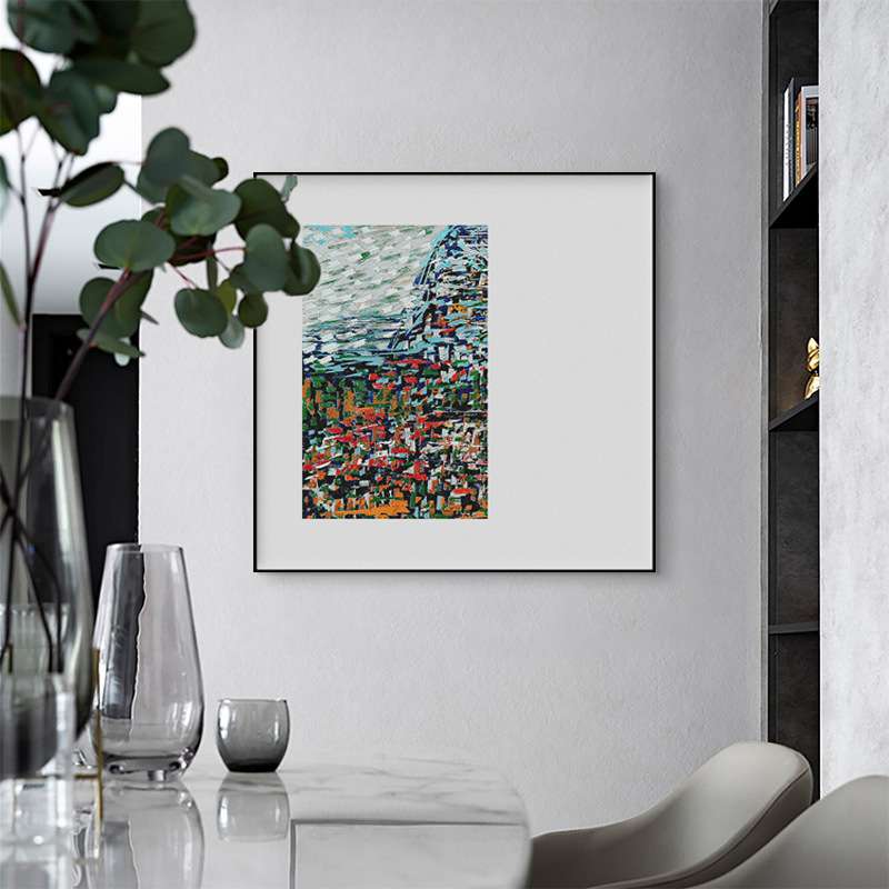童话小镇 现代客厅沙发背景墙装饰画抽象色块餐厅挂画正方形壁画图片