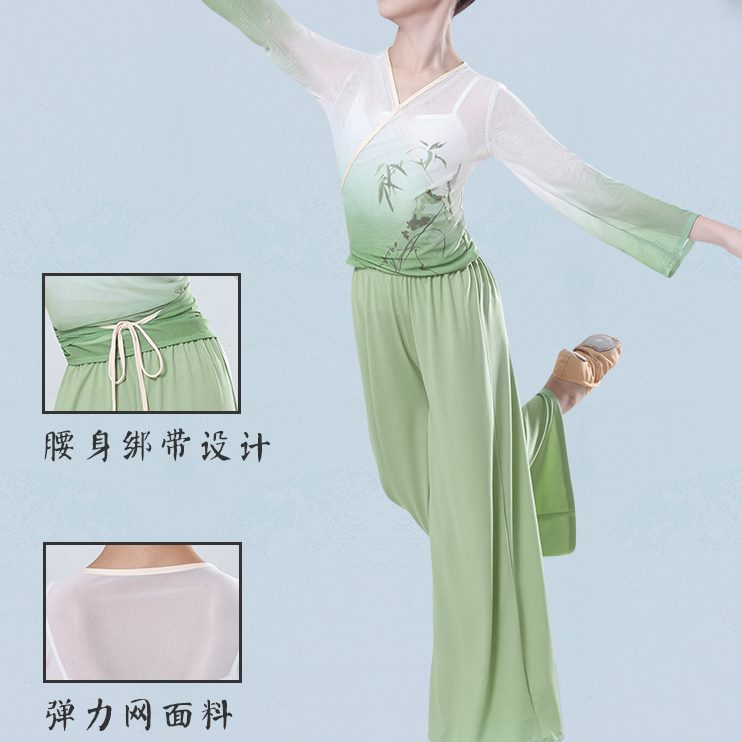 绿色网纱舞蹈服演出儿童古典舞纱山练功上套装女童古风中国春衣