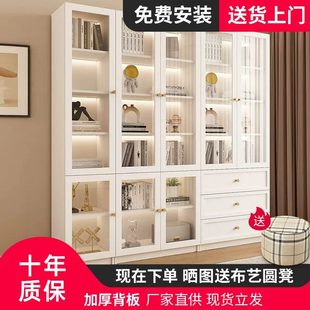 储物柜书架书柜落地展示柜书房整墙玻璃门家用客厅子一体现代简约