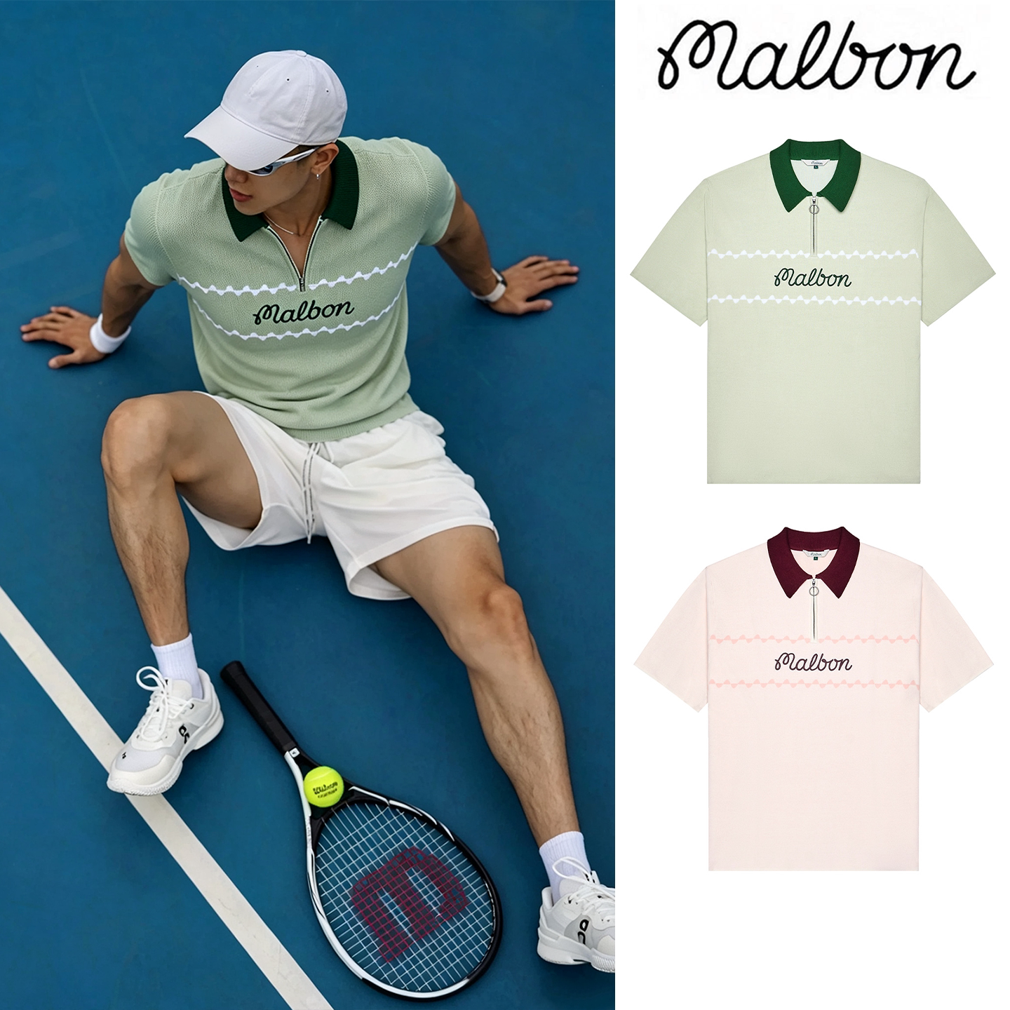 Malbon高尔夫Polo衫男拉链领