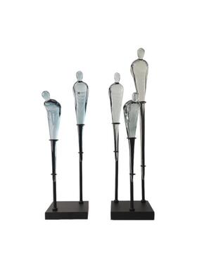 现代简约烟灰两人组人物摆件样板房书房办公室客厅轻奢家居装饰品