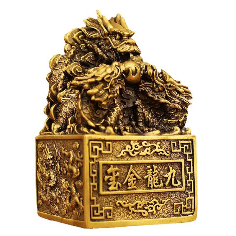 工厂直发全铜九龙金玺玉玺龙印章摆件书房公室桌面饰品书法落款
