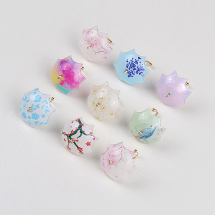 推荐10pcs 20x23mm Bird Flowers Print Umbrella Pendant Charms