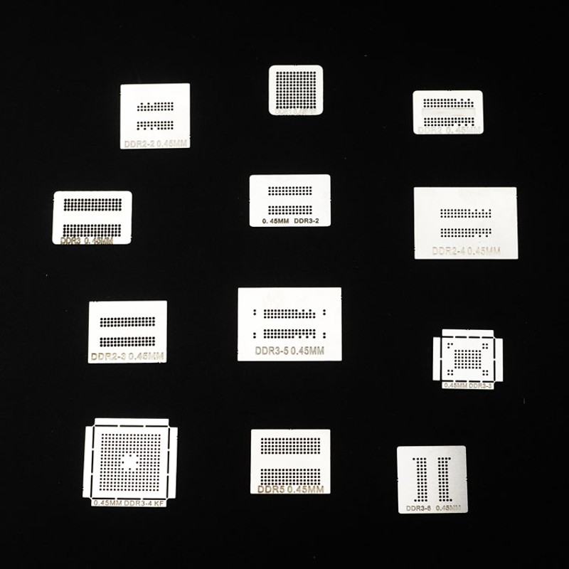 12件套显存内存BGA植球钢网 植球网 植锡网 植锡板 配送收纳盒
