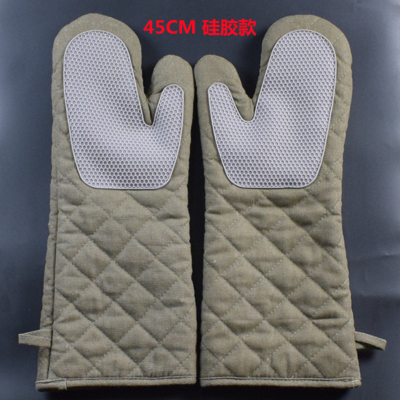 耐高温500度烤箱烘烤炉挂烫机烘焙隔热防烫防滑帆布硅胶商用手套