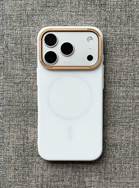 极简白色高级感轻奢金属镜框磨砂磁吸适用Air苹果17promax手机壳iPhone16/15pro新款14/13纯色12亚克力硬套男