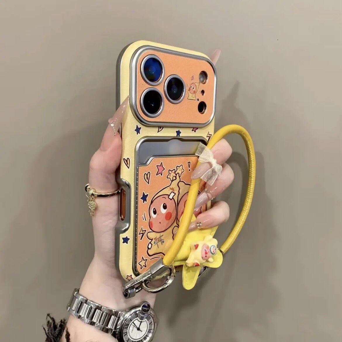 可爱贴贴星星人卡包套适用苹果17promax手机壳大视窗新款iphone16pro带挂绳14/15挂件全包防摔秋冬皮质超好看