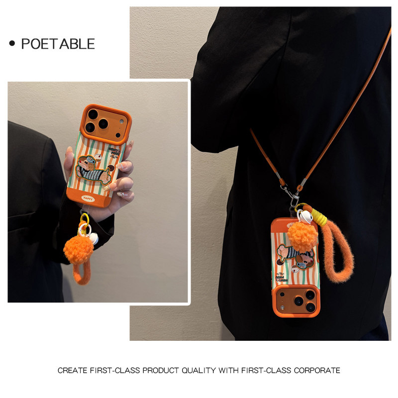 橙色条纹腊肠狗适用华为mate70/60pro手机壳小众p80/70pro立体刺绣mate70pro+全包防摔手提斜挎壳秋冬高级感