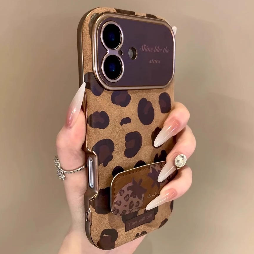 新款金棕色豹纹草莓折叠支