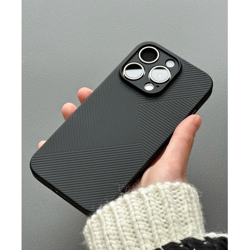 高级感超薄条纹适用iPhone16promax手机壳苹果15pro磨砂防滑防指纹ip16轻薄保护套14/13全包PC硬壳防摔简约男