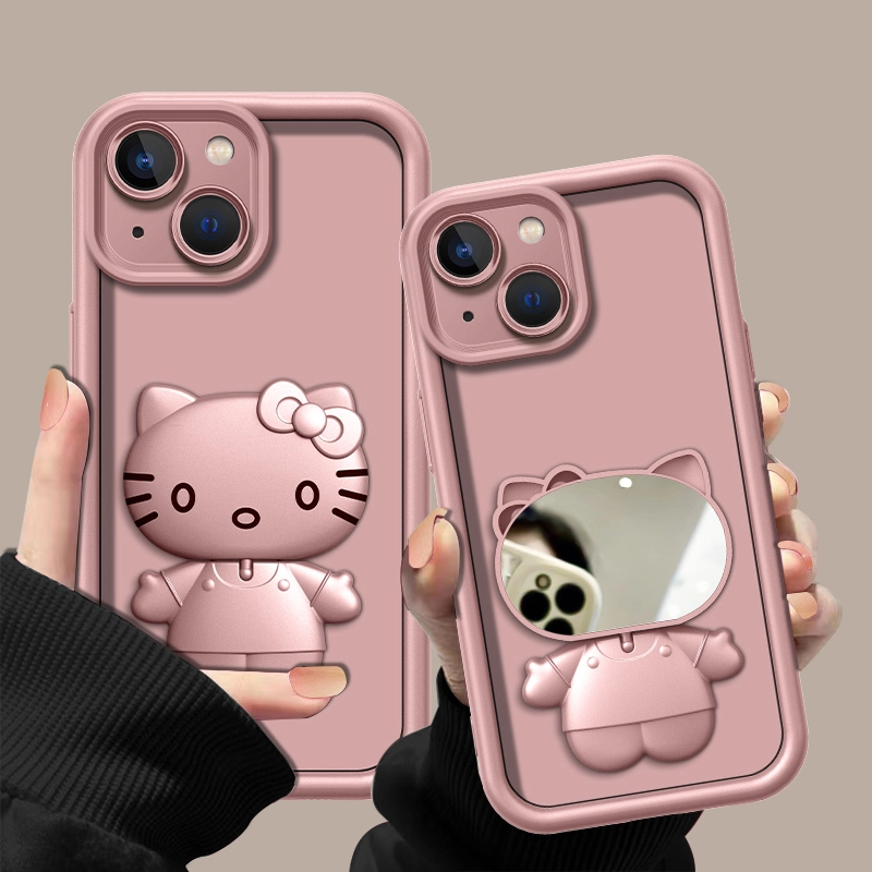 金属漆香槟粉高级感猫咪支架壳适用苹果13mini手机壳新款iphone13promax全包防摔创意保护套13带挂绳女款外壳