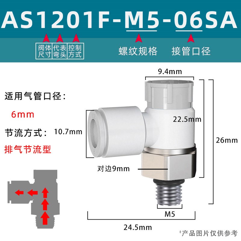 SMC型节c流阀气动可调气缸调速阀调节阀AS1201F/2201F-M5/01/02/0