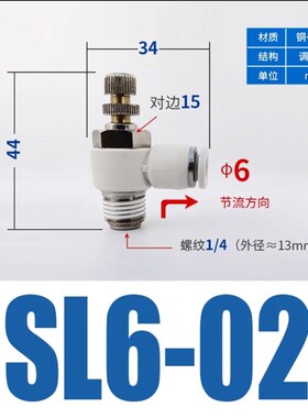 精品白色调节阀 气缸节流阀SL6-M5/01/02K/03/04气动接头/调速阀