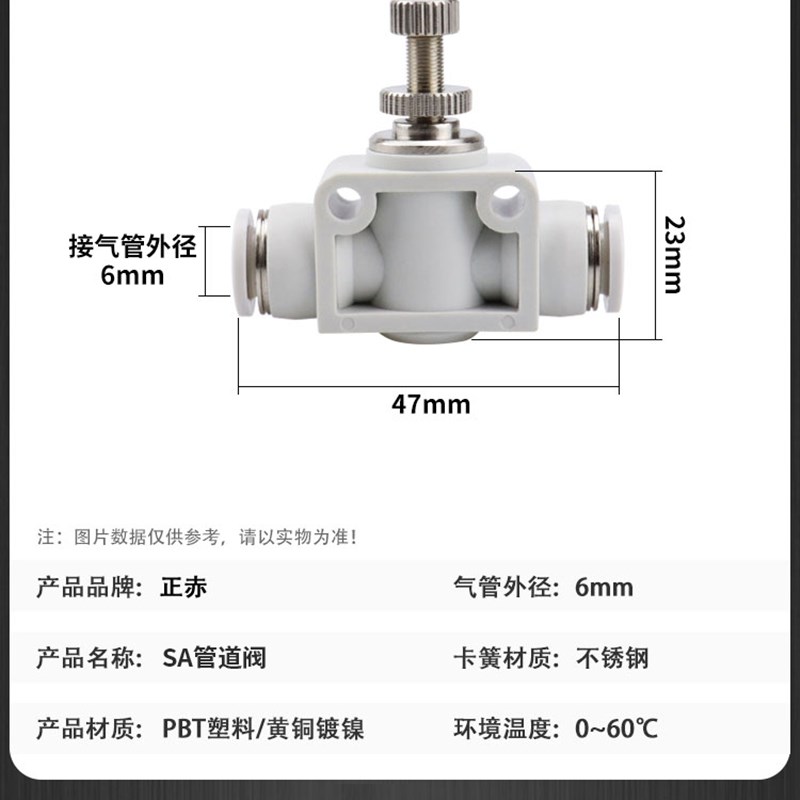 气动快插接头管道调速阀PA节流阀SA-0A4/06/08/10/12可隔板安装SA