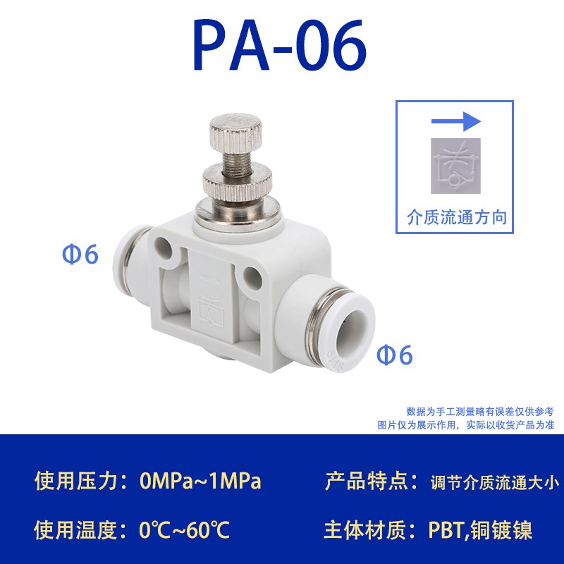 PSA管道节流阀hPA/LSA系列可调速快插节流阀气动气管接头SA8/6/10