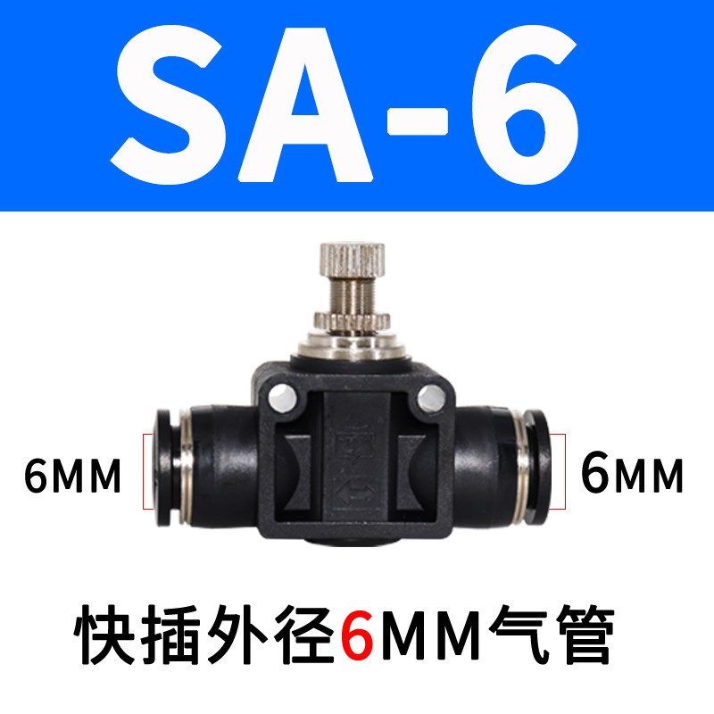 气动SA4快速接头SA6管道节流阀SA8 SA10 SA12 可调W节塑料气管接