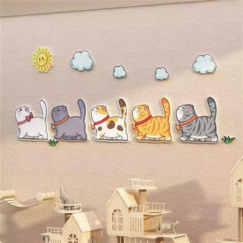 网红宠物店墙面装饰品玻璃门贴纸画猫咖奶茶店打卡背景3d立体墙贴图片