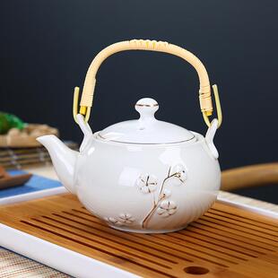 提梁壶家用大茶壶茶杯陶瓷茶具套装凉水壶青花茶壶餐厅酒店用茶壶