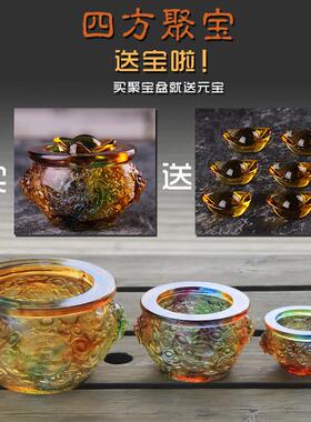 琉璃聚宝盆新店开业乔迁礼品前台水晶工艺品招财四方纳财高档摆件