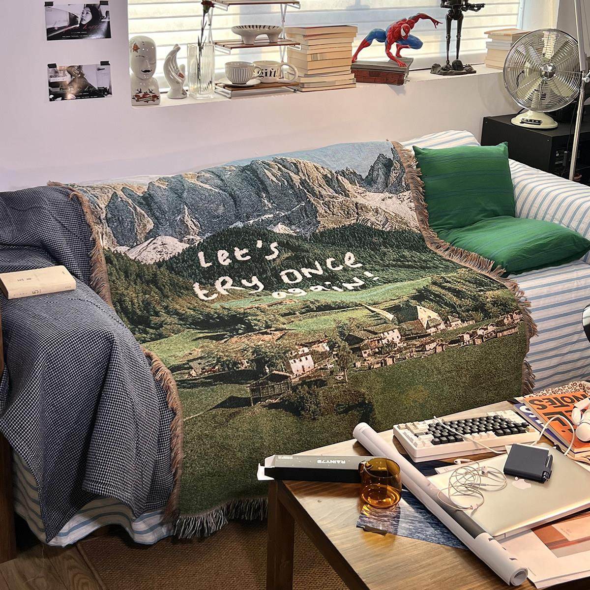 北欧风光治愈系风景毯子单人沙发毯盖巾床上盖毯床头壁毯挂布桌布