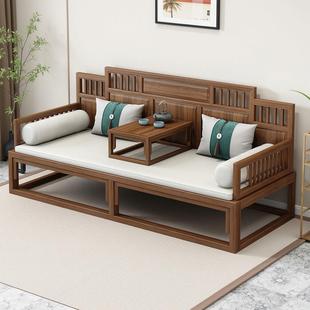 罗汉床新中式实木推拉床老榆木两用客厅小户型中式沙发床可伸缩床