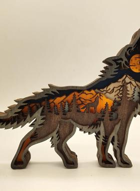 2022新款圣诞节木质工艺品创意北美森林动物家居装饰麋鹿棕熊摆件