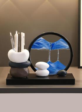 时来运转流沙画笔筒摆件高级感客厅玄关电视柜办公室桌面装饰品送