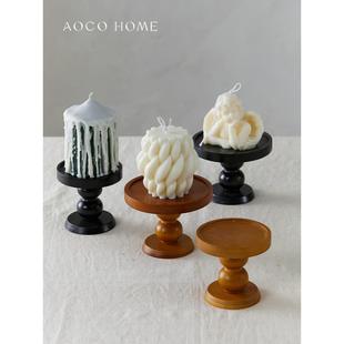 轻奢风宽口蜡烛榉木烛台摆件香薰烛台木质底座托盘装饰烛台底座