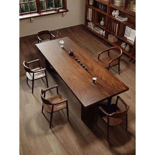 黑胡桃实木茶台茶桌椅组合家用客厅办公室高端禅意喝茶桌大板茶台