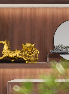 黄铜马拉车摆件马到成功办公室客厅家居装饰工艺品铜马摆件大号