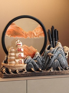 一帆风顺发财树流沙画玄关办公室摆件客厅酒柜装饰品乔迁新居礼品