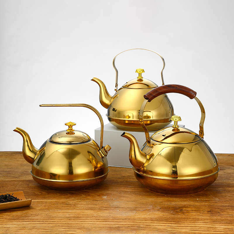 不锈钢茶壶商用广式早茶茶具专用金色带过滤网饭店餐厅酒店茶水壶