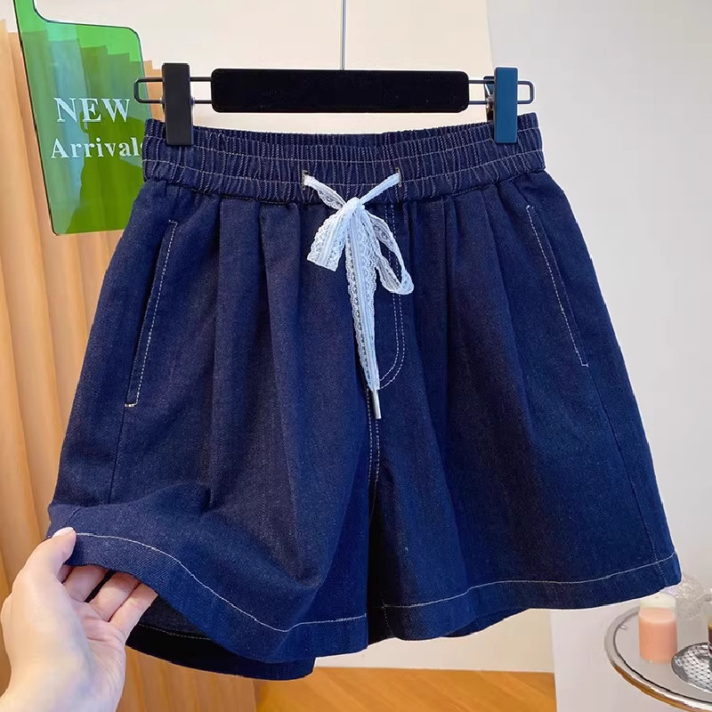 胖妹妹蕾丝花边牛仔短裤女夏季软休闲裤