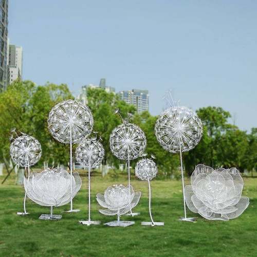 户外不锈钢剪梅花鹿雕塑公园社区景观蒲公英蝴蝶花鸟蜻蜓装饰品