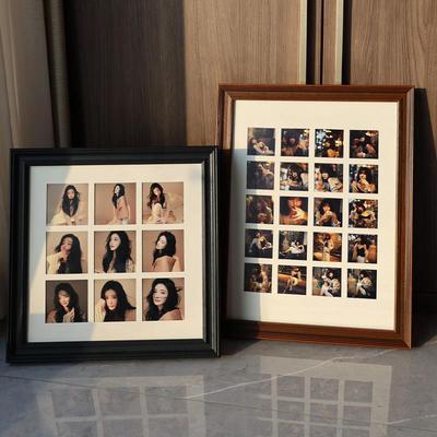 九宫格胡桃棕色实木相框12宫格卡纸画框中古风古装写真集