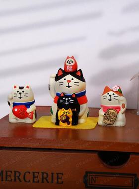 zakka树脂叠福招财猫咪开 运吉祥物ins风可爱办公桌面装饰摆饰礼