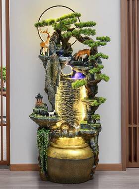 田园风格假山流水喷泉鱼缸 落地式水泥复合材质摆件 可发光创意装