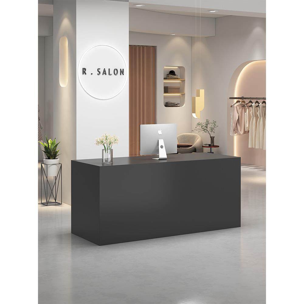 收银台柜台简约现代店铺小型服装店吧台美容院黑色烤漆前台接待台