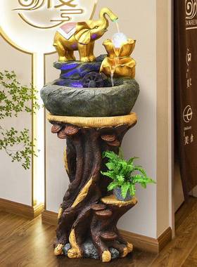 中式大象流水喷泉风水轮加湿器家居招财摆件装饰客厅景观开业礼物