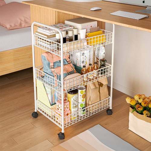 桌下置物架书桌旁小书架可移动带轮办公室推车学生宿舍落地分层柜