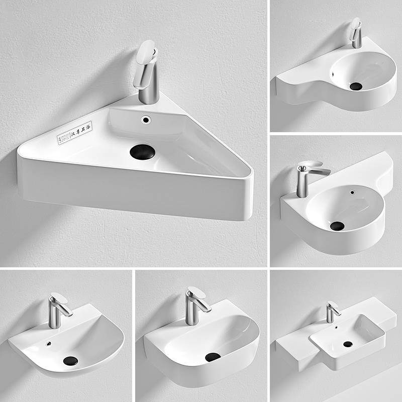 汉尊挂墙式洗脸盆三角洗手盆转角挂盆小户型迷你单盆阳台洗手池