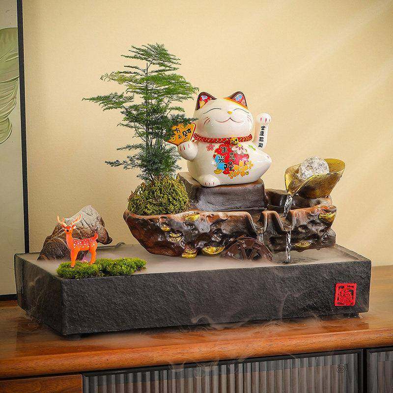 聚财流水摆件循环水可养鱼水车风水轮转球喷泉微景观前台招财装饰