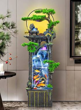 客厅假山鱼缸流水摆件家庭办公室财富开放楼景观高山喷泉循环水