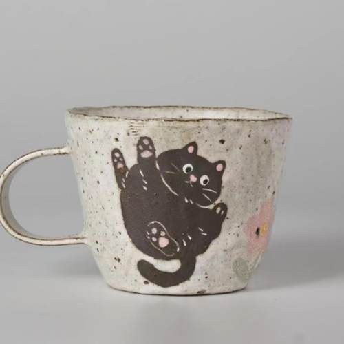 春辰猫咪咖啡杯景德镇手作陶瓷猪口杯蛋杯拿铁拉花手绘高温釉下彩