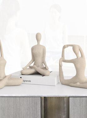 北欧抽象人物雕塑摆件砂岩瑜伽酒柜书架样板房橱窗艺术装饰品摆设