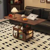 黑胡桃木全原木升降茶几可可移动边几木质家用客厅小户型折叠推车